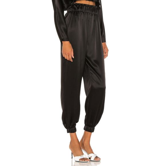 Nonchalant Label Emilia Satin Crop Top & Evory Satin Jogger Set Black Glam Small - Picture 13 of 14